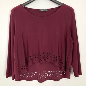 Sympli Laser Cut Knit Top Women’s Size 18 Hi-Low Cropped Hem Layering Lagenlook